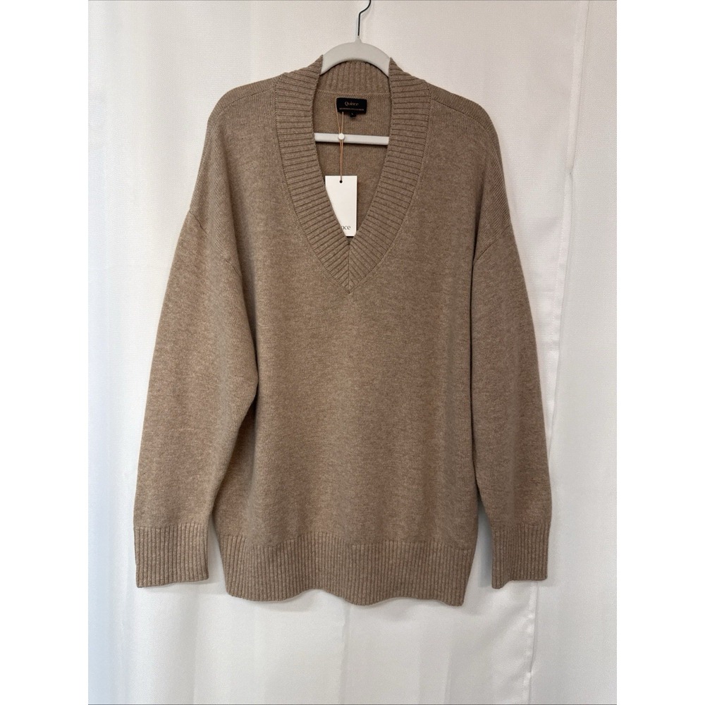 NWT Quince Mongolian Cashmere Oversized V Neck Sweater Womens Size L Oatmeal